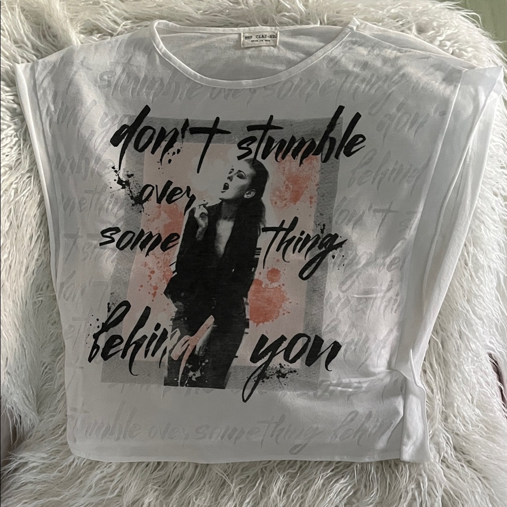 GAP White Graphic Tee with Black and Orange Accents